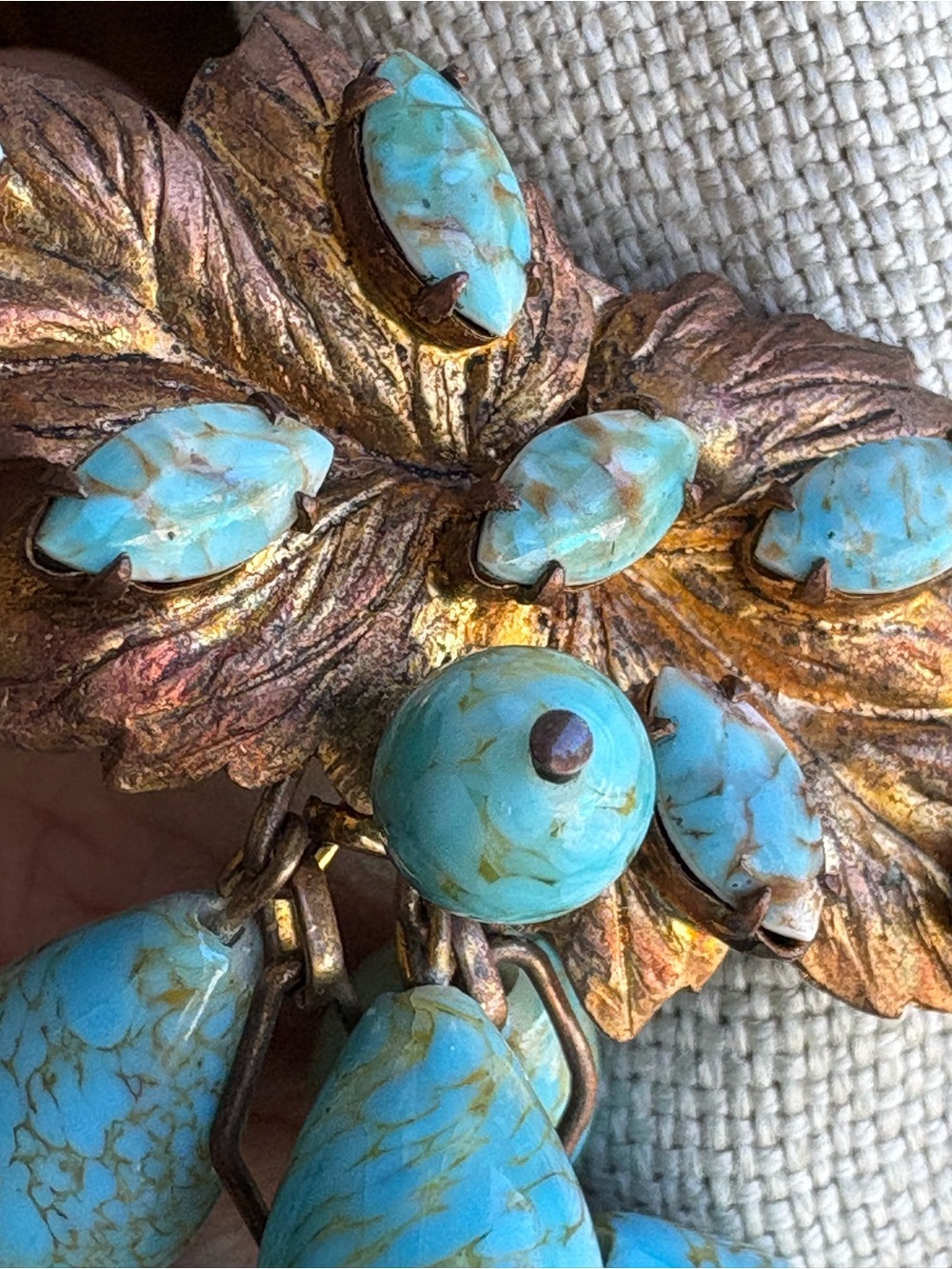 Vintage Turquoise Bead Dangle Brooch—Miriam Haskell Style (no stamp)